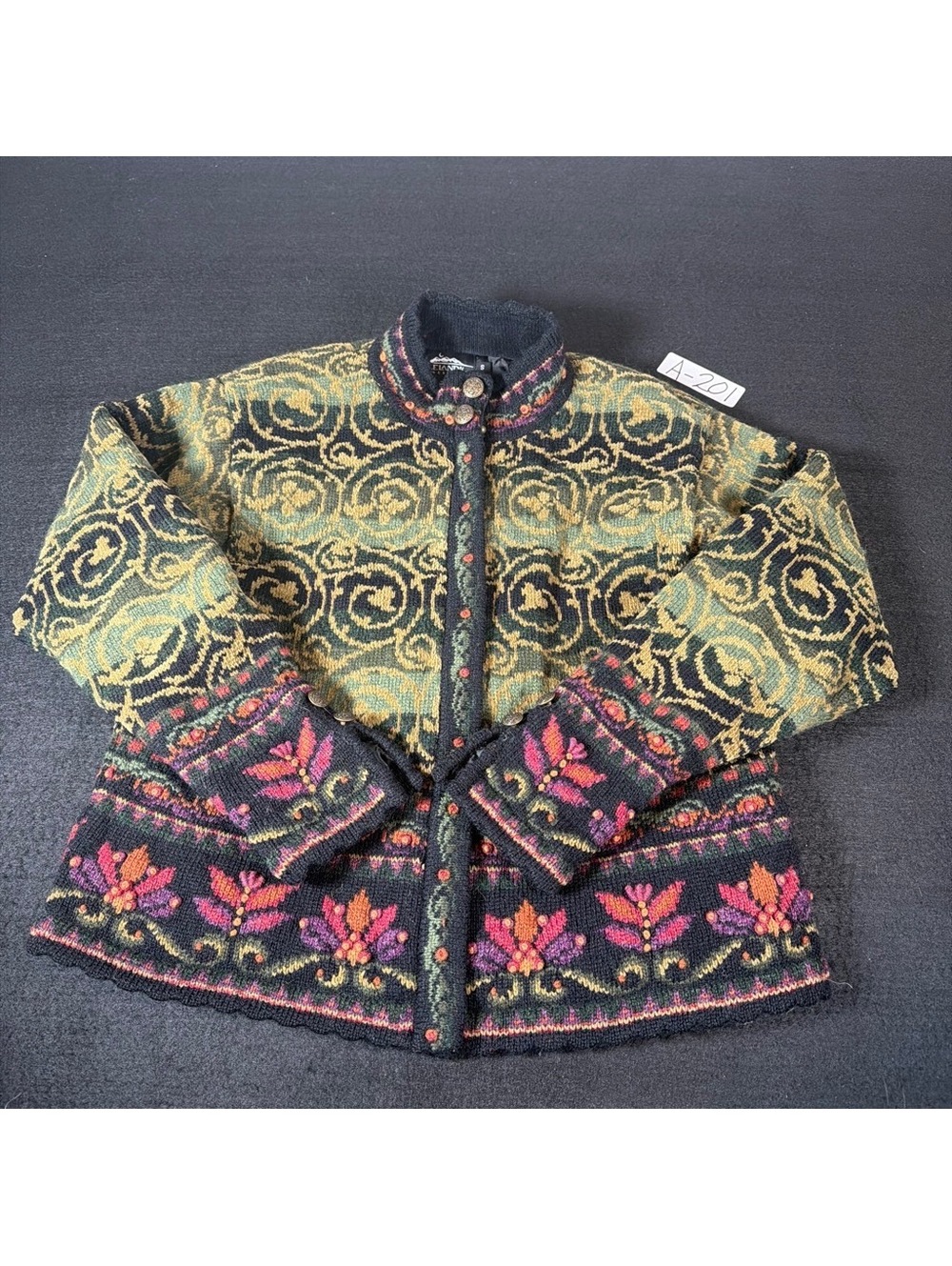 Vintage Icelandic Design Women S Wool Cardigan Jacket Nordic Floral Boho Lined